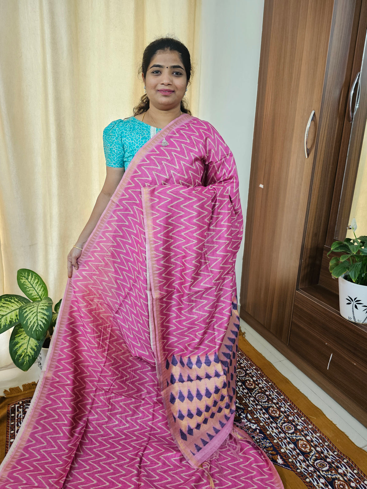 Soft Semi Tussar with Zari Weaving Border - Pink