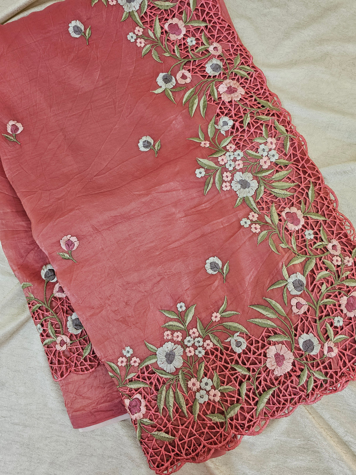 Premium Crushed Designer Soft Saree  - Pink