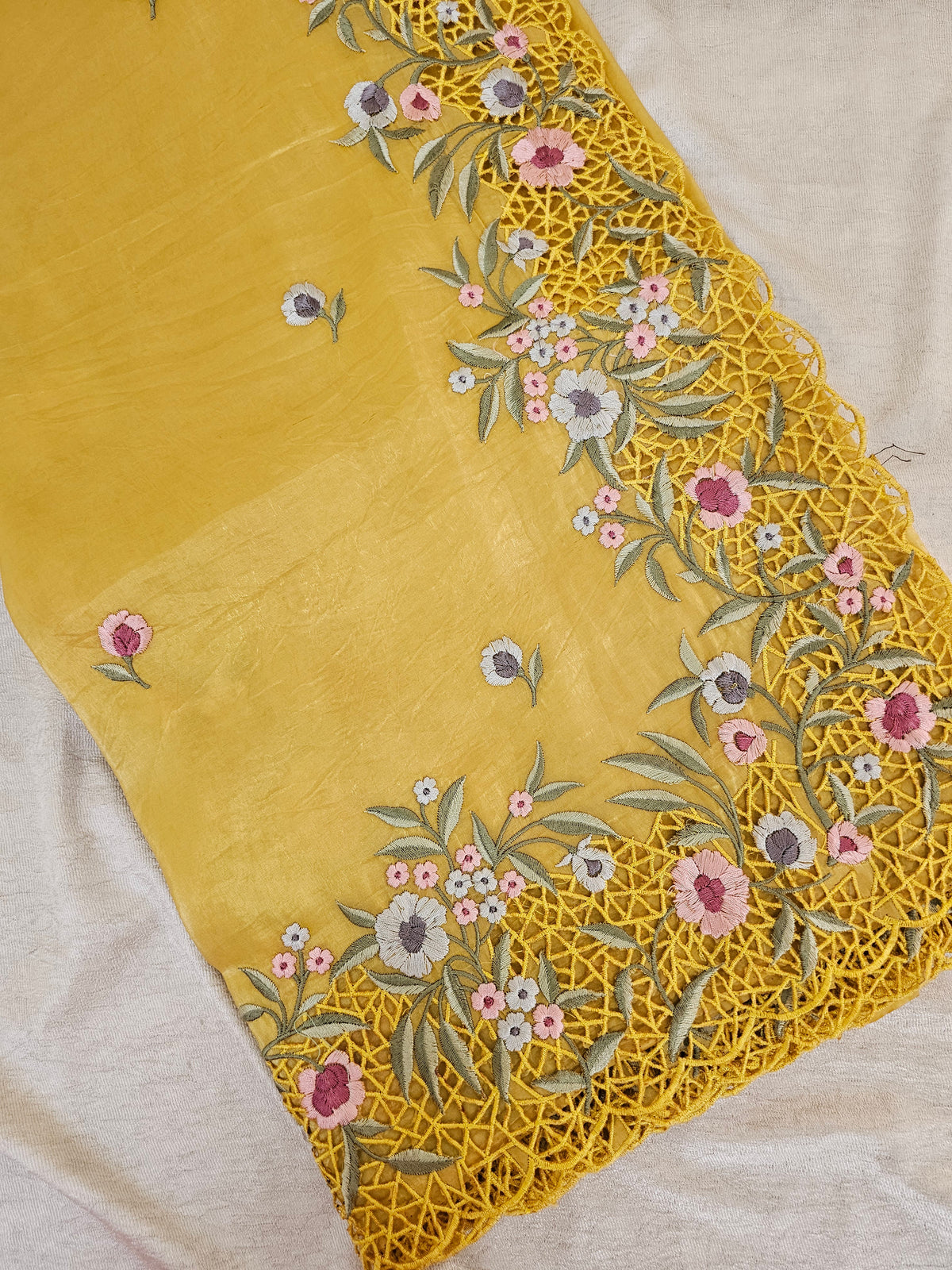 Premium Crushed Designer Soft Saree  -  Yellow