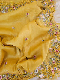 Premium Crushed Designer Soft Saree  -  Yellow