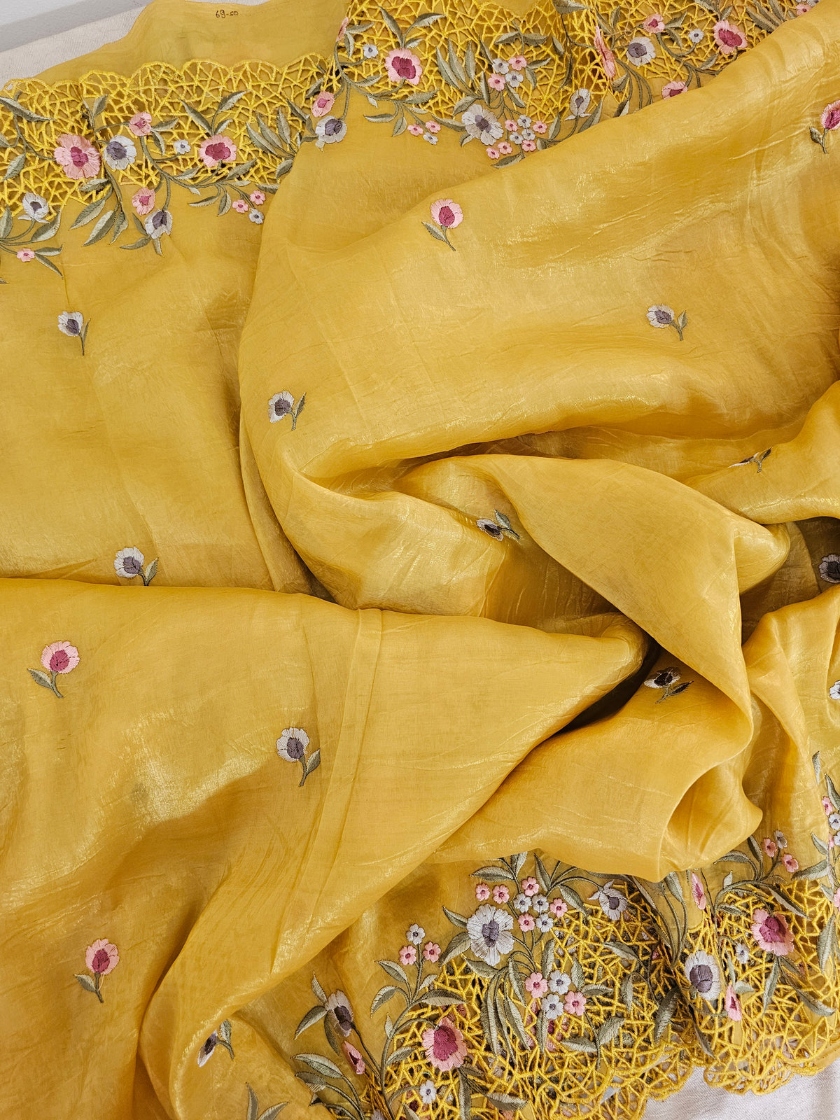 Premium Crushed Designer Soft Saree  -  Yellow