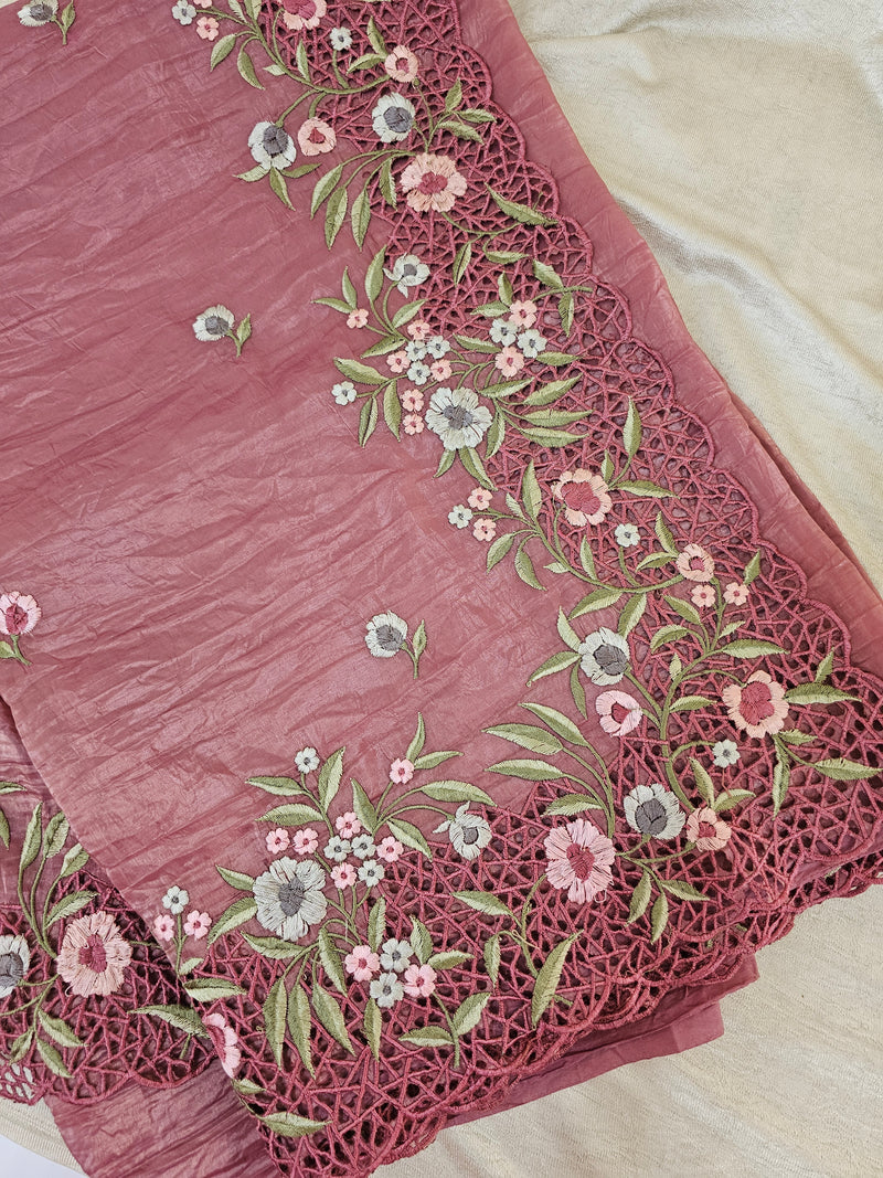 Premium Crushed Designer Soft Saree  - Onion Pink