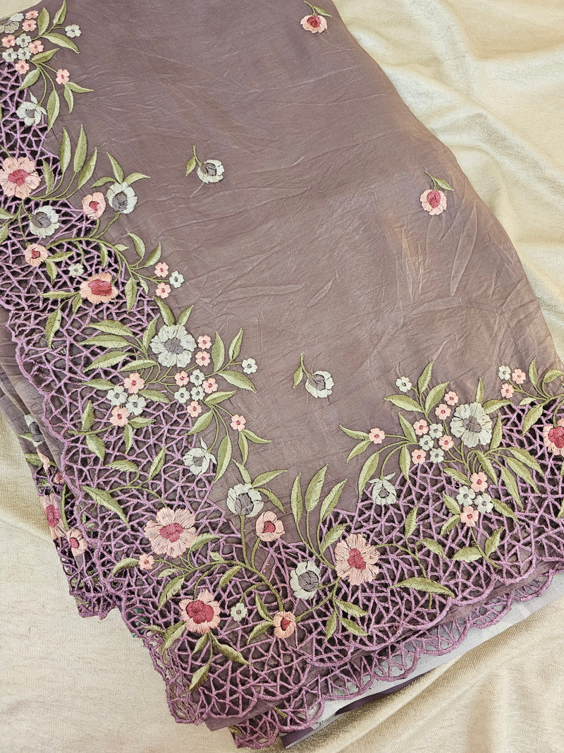 Premium Crushed Designer Soft Saree  -  Dark Lavender