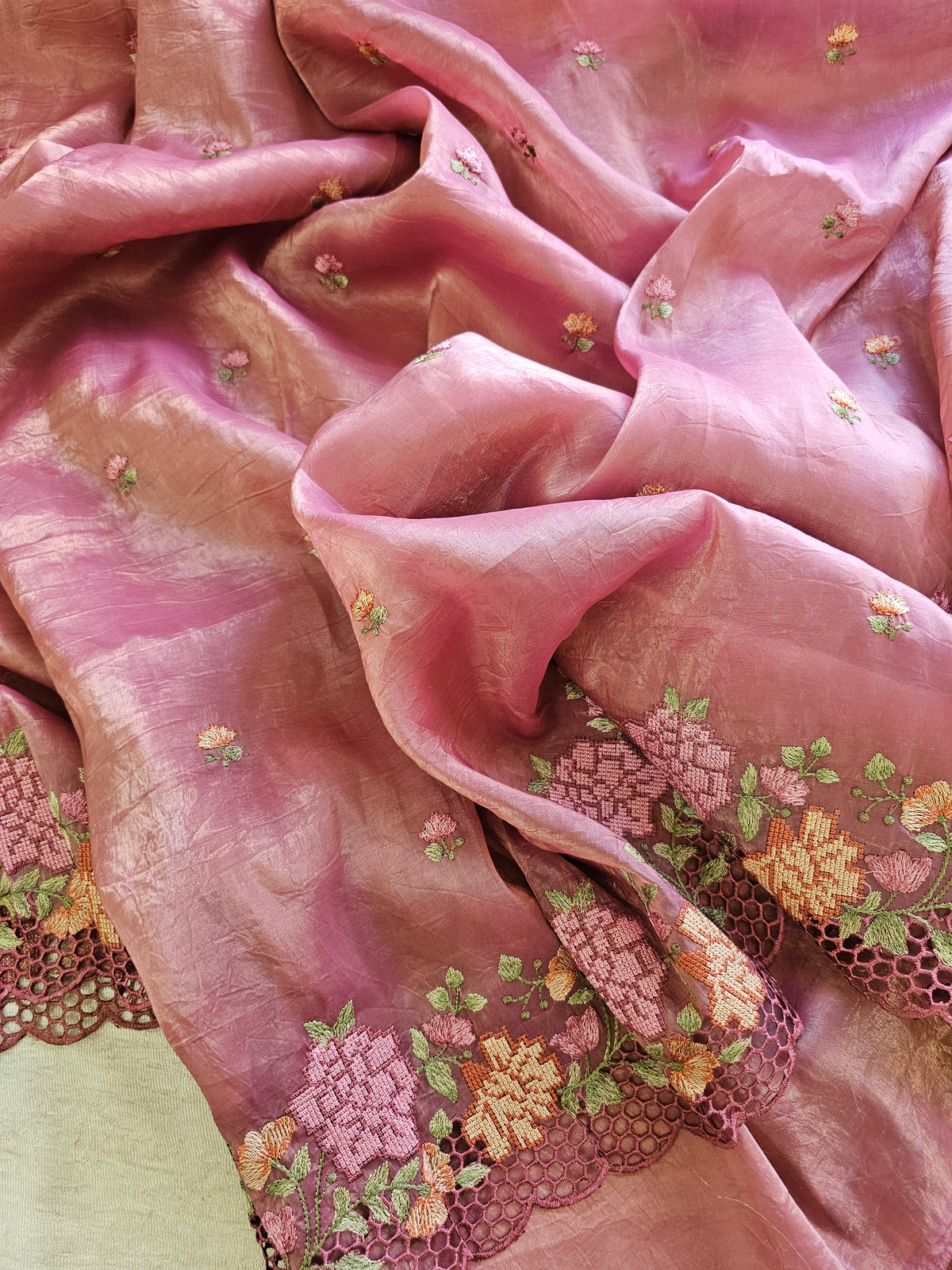 Premium Crushed Designer Soft Saree  -  Onion Pink