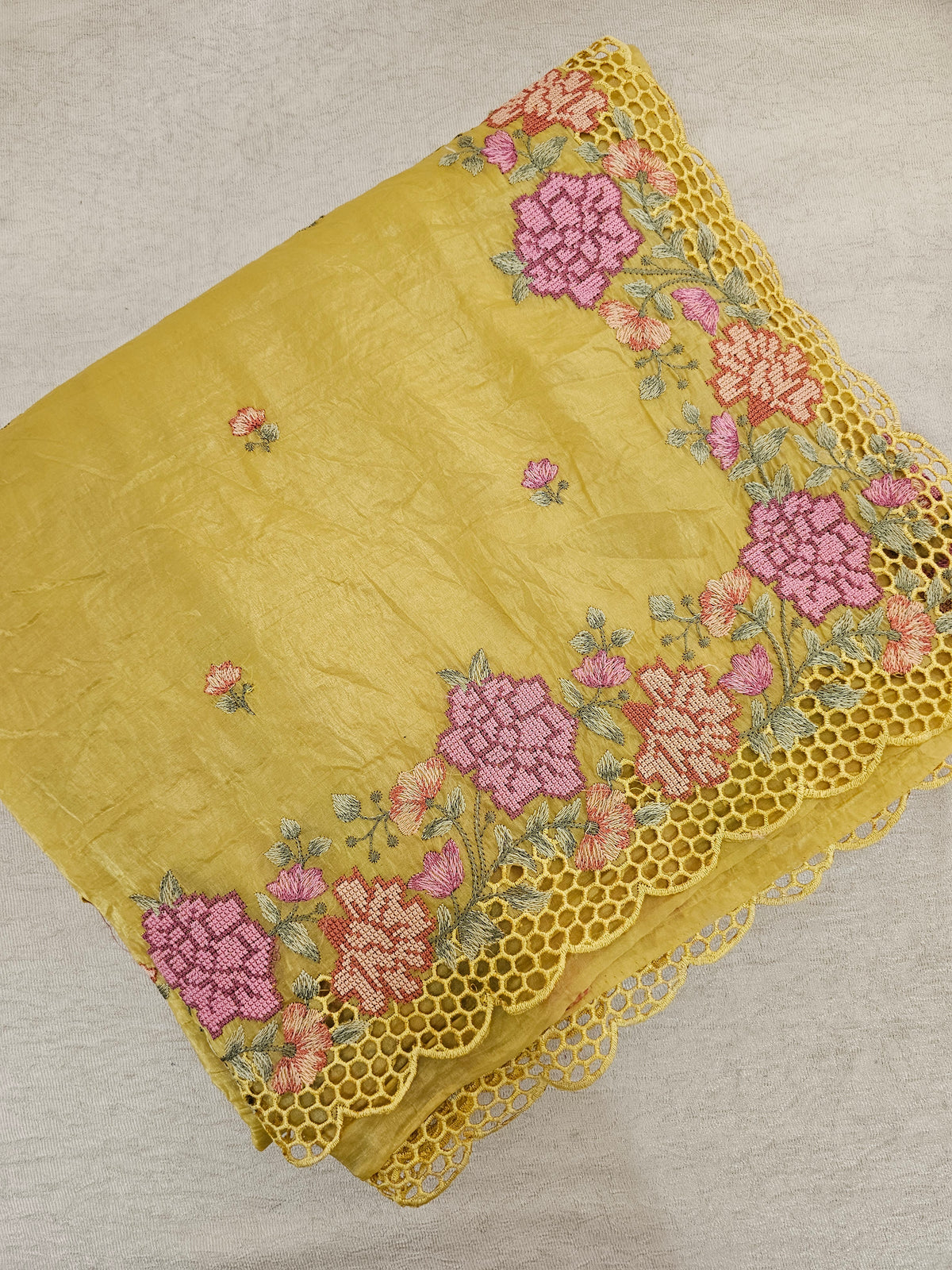 Premium Crushed Designer Soft Saree  -  Yellow