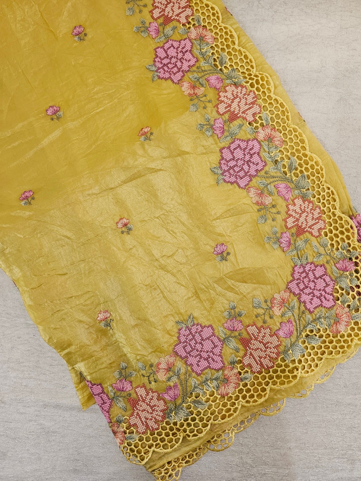 Premium Crushed Designer Soft Saree  -  Yellow