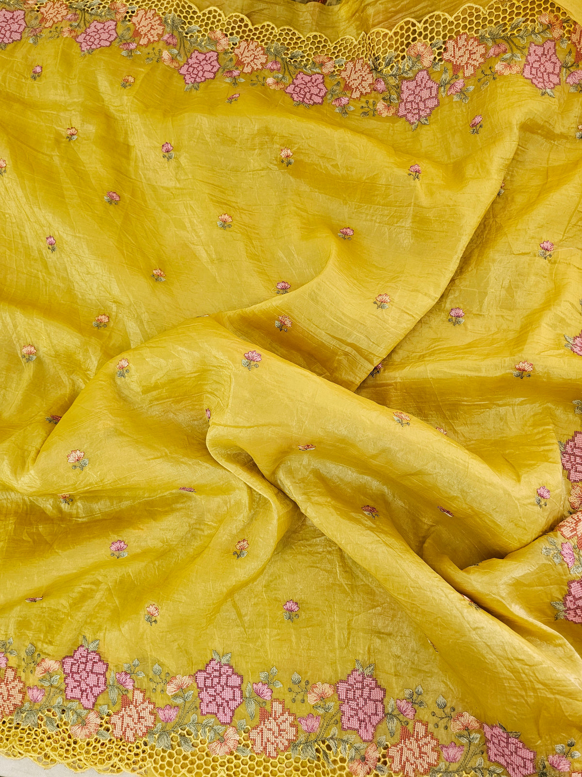 Premium Crushed Designer Soft Saree  -  Yellow