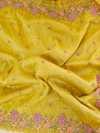 Premium Crushed Designer Soft Saree  -  Yellow