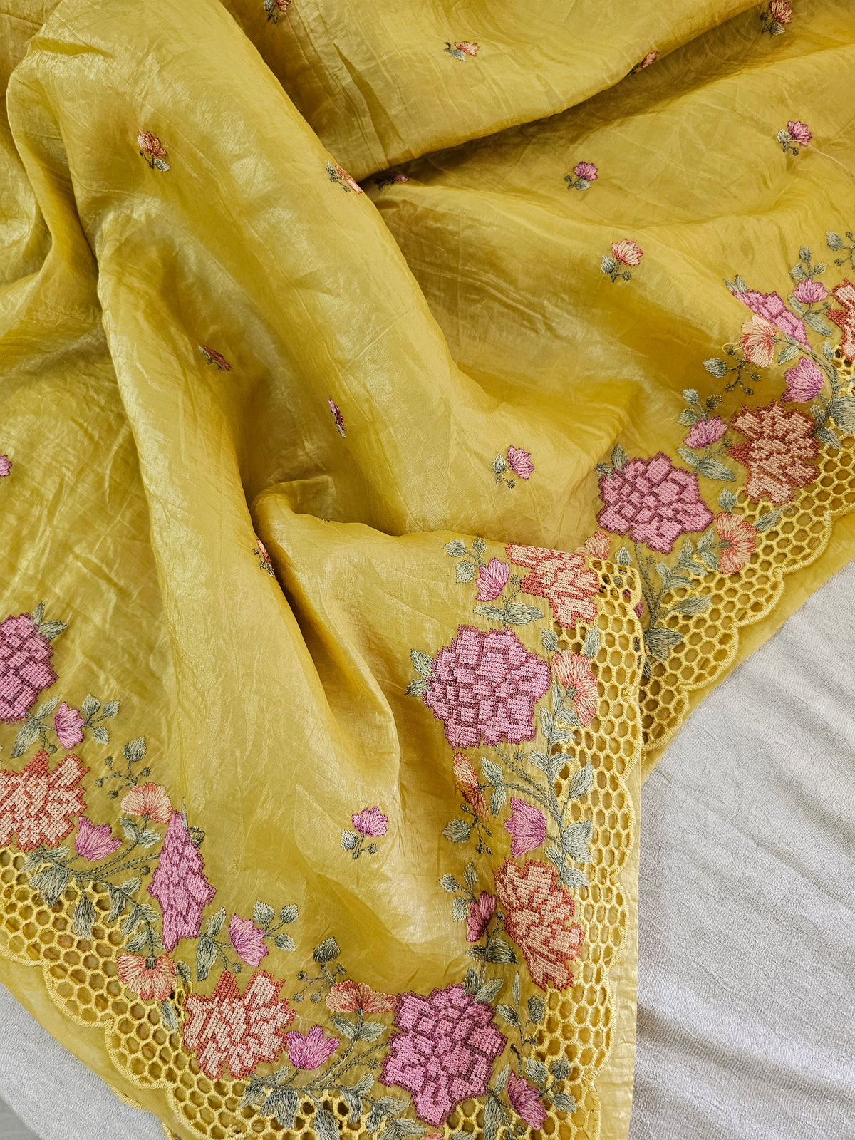 Premium Crushed Designer Soft Saree  -  Yellow