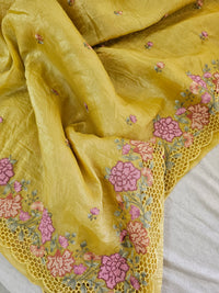 Premium Crushed Designer Soft Saree  -  Yellow