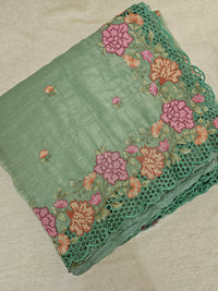 Premium Crushed Designer Soft Saree  -  Green