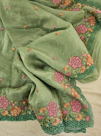 Premium Crushed Designer Soft Saree  -  Green