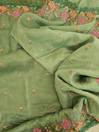 Premium Crushed Designer Soft Saree  -  Green