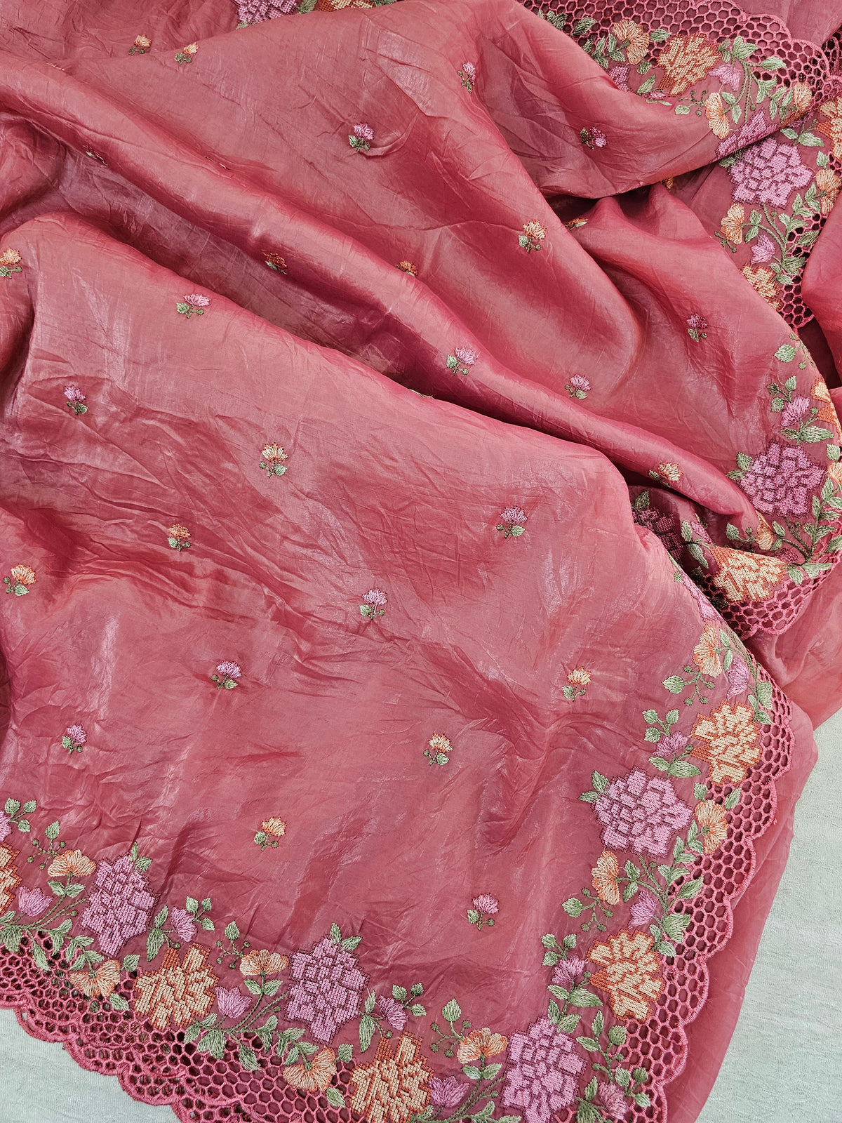 Premium Crushed Designer Soft Saree  -  Pink