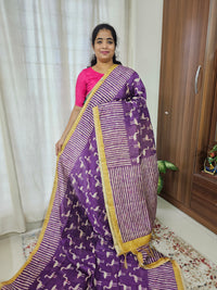 Semi Ghicha Flamingo Printed Saree - Purple with Yellow