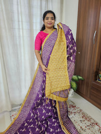 Semi Ghicha Flamingo Printed Saree - Purple with Yellow