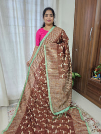 Semi Ghicha Flamingo Printed Saree - Brown with Pita Green