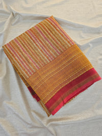 Pure Chanderi Butter Silk - Mustard Yellow with Red