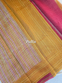 Pure Chanderi Butter Silk - Mustard Yellow with Red