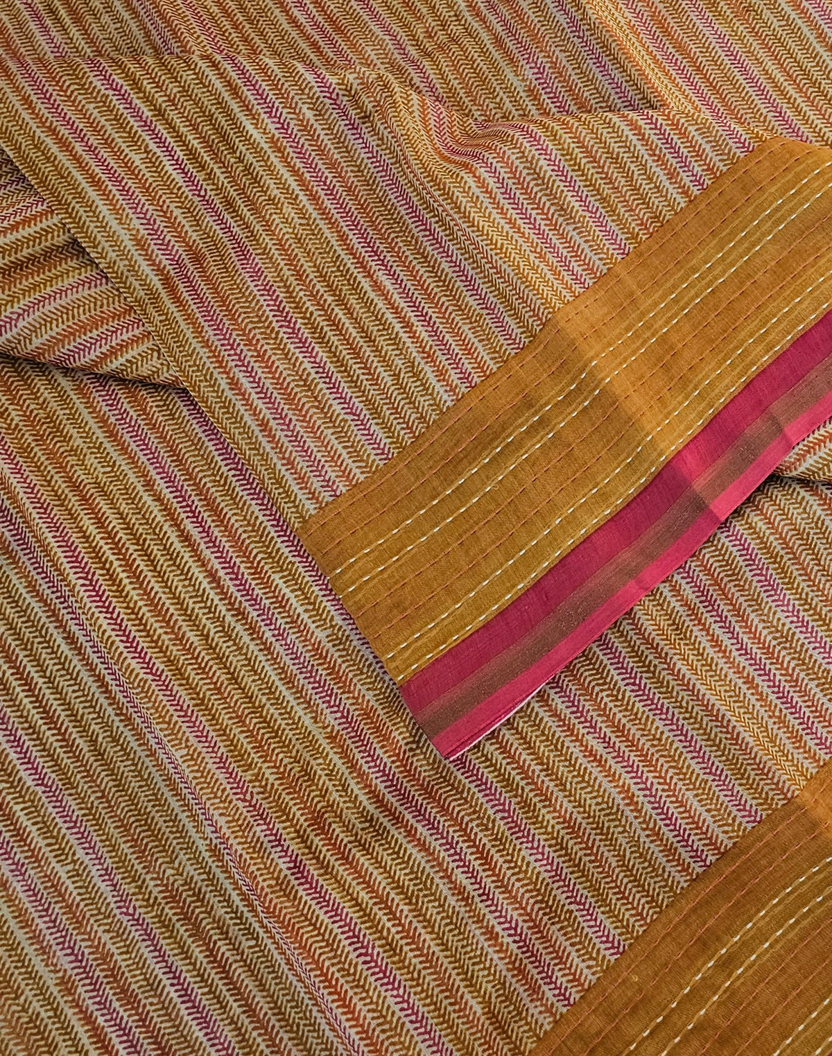 Pure Chanderi Butter Silk - Mustard Yellow with Red