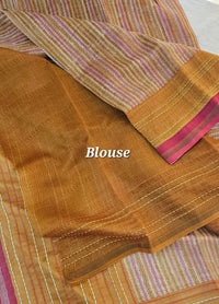 Pure Chanderi Butter Silk - Mustard Yellow with Red