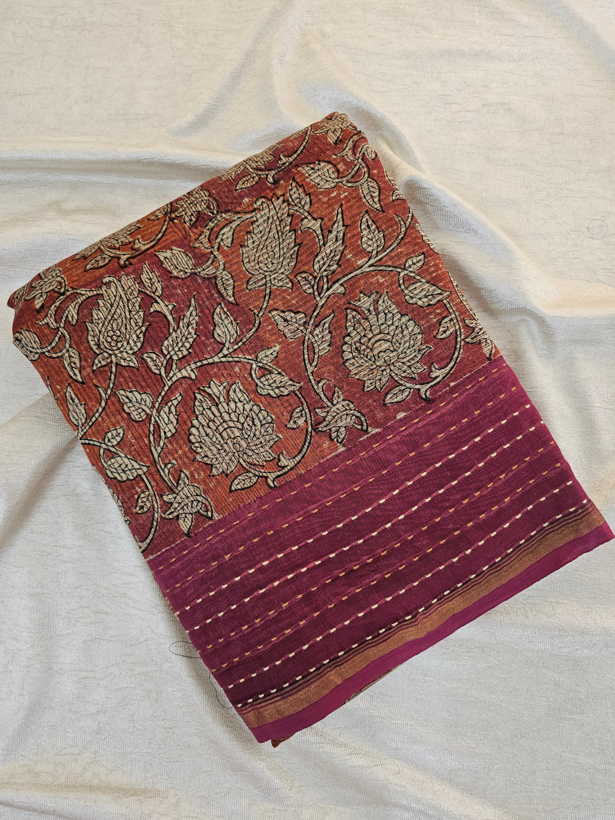 Pure Chanderi Butter Silk - Orange with Maroon