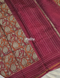 Pure Chanderi Butter Silk - Orange with Maroon