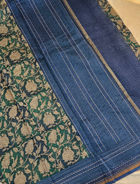 Pure Chanderi Butter Silk - Peacock Green with Blue