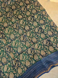 Pure Chanderi Butter Silk - Peacock Green with Blue