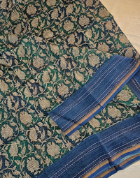 Pure Chanderi Butter Silk - Peacock Green with Blue