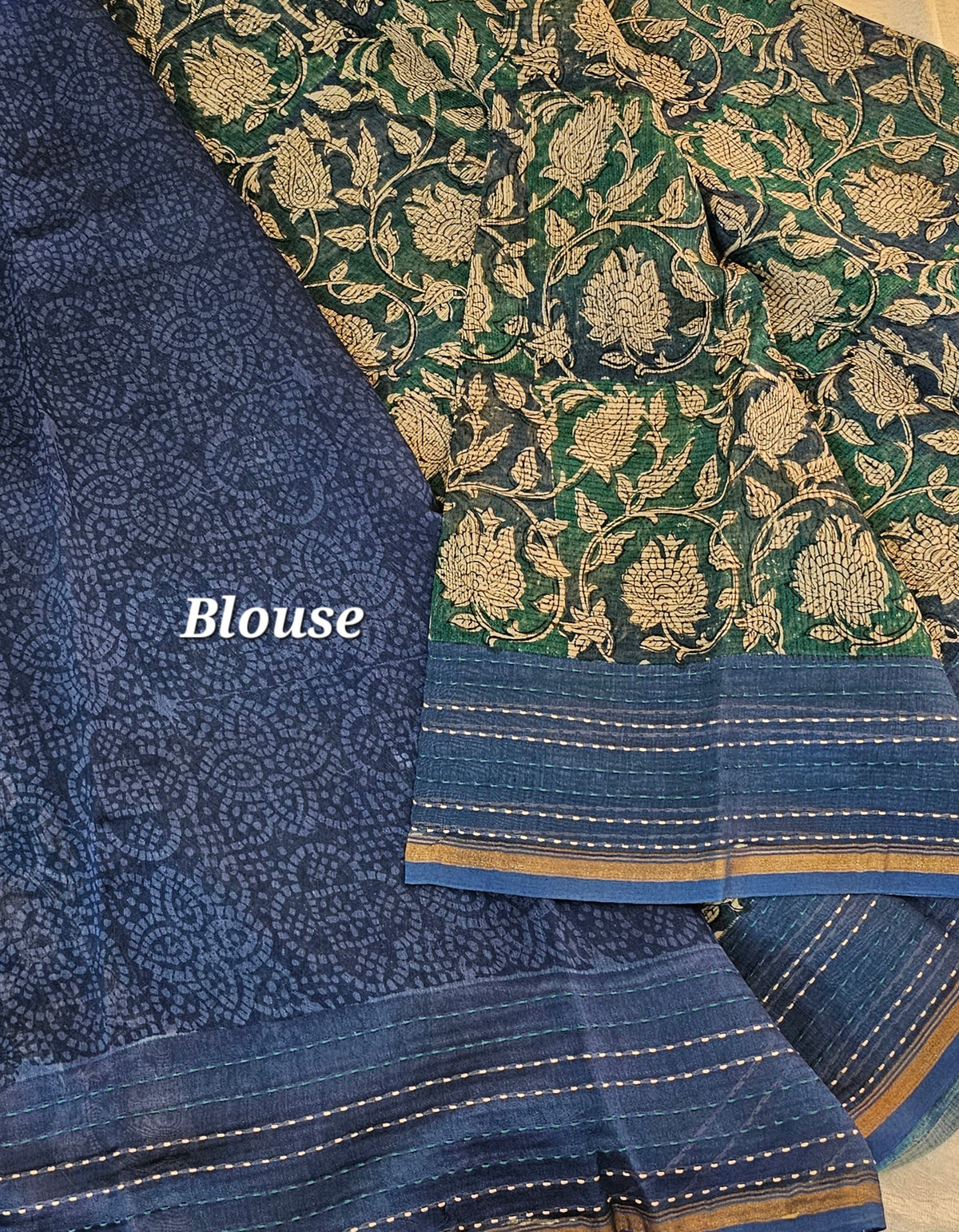 Pure Chanderi Butter Silk - Peacock Green with Blue