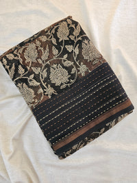 Pure Chanderi Butter Silk - Brown with Black