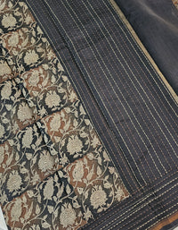 Pure Chanderi Butter Silk - Brown with Black