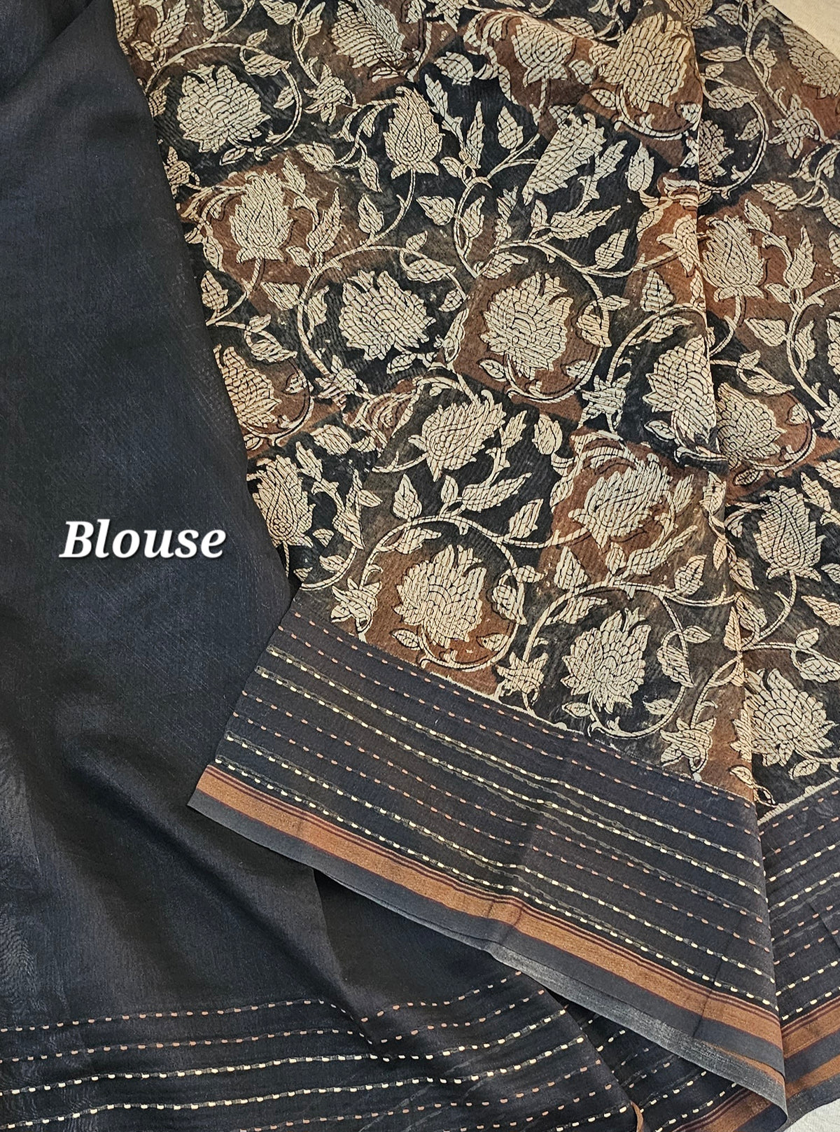 Pure Chanderi Butter Silk - Brown with Black