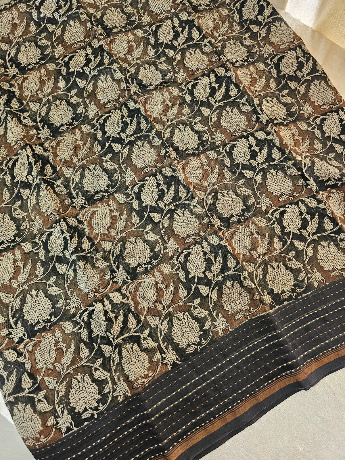 Pure Chanderi Butter Silk - Brown with Black