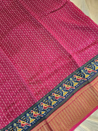 Pure Chanderi Butter Silk - Magenta Pink with Blue