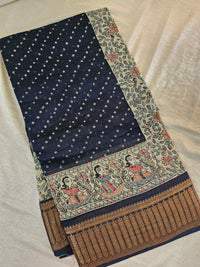 Pure Chanderi Butter Silk - Dark Blue