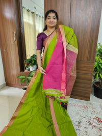 Ghicha Sequence Weaving Saree - Green with Pink