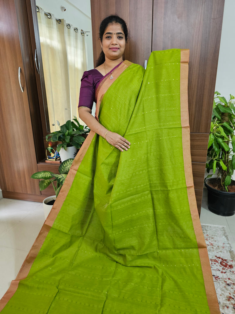 Ghicha Sequence Weaving Saree - Green with Pink