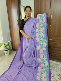 Handwoven Mangalagiri Pattu Saree with Floral Patch Work - Lavender