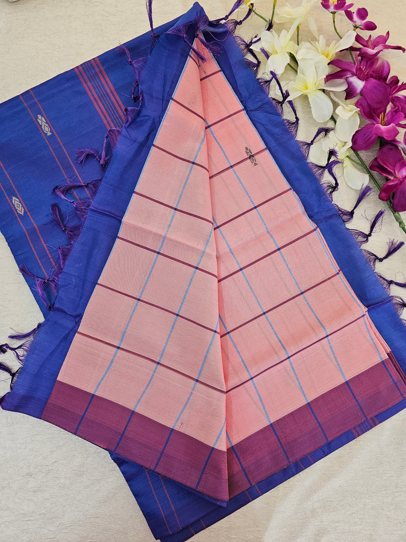 Pink with Blue Checks Chinnalampattu Saree