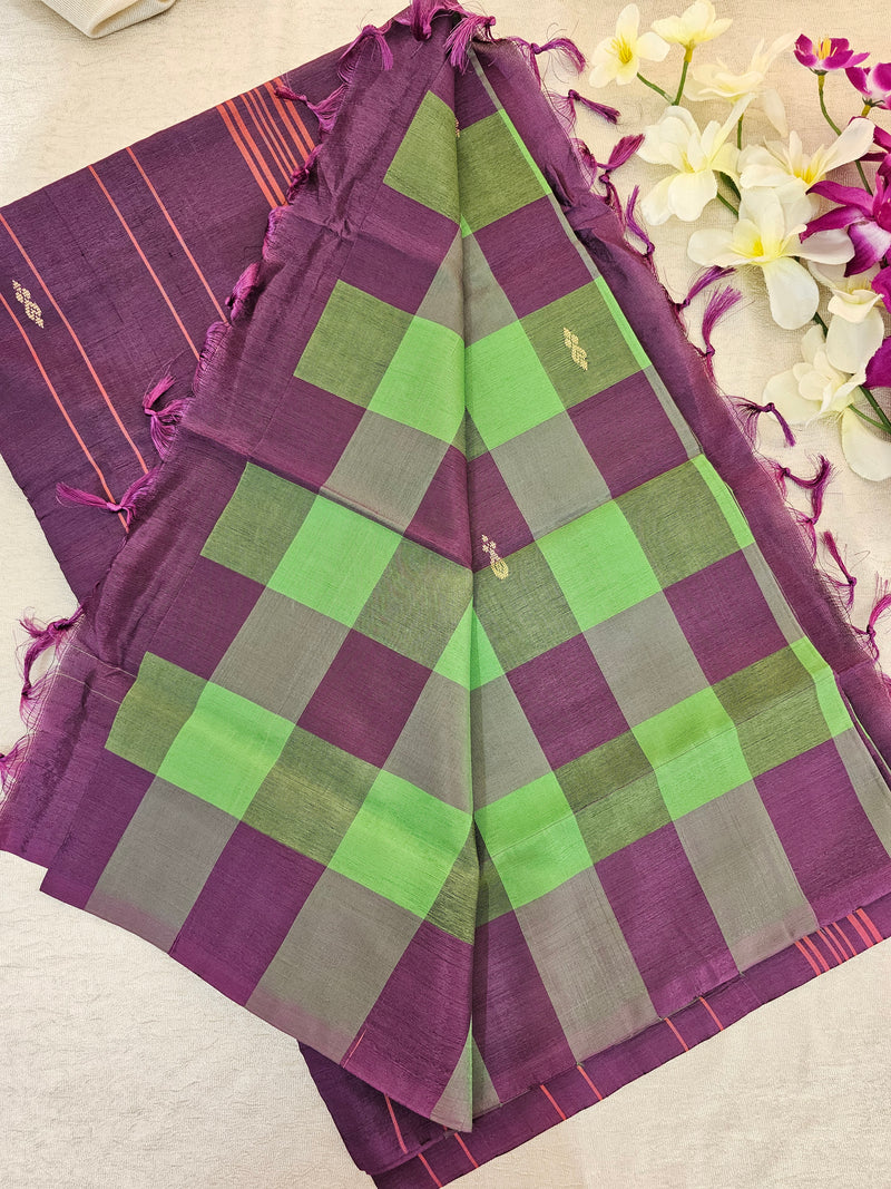 Green with Purple Checks Chinnalampattu Saree