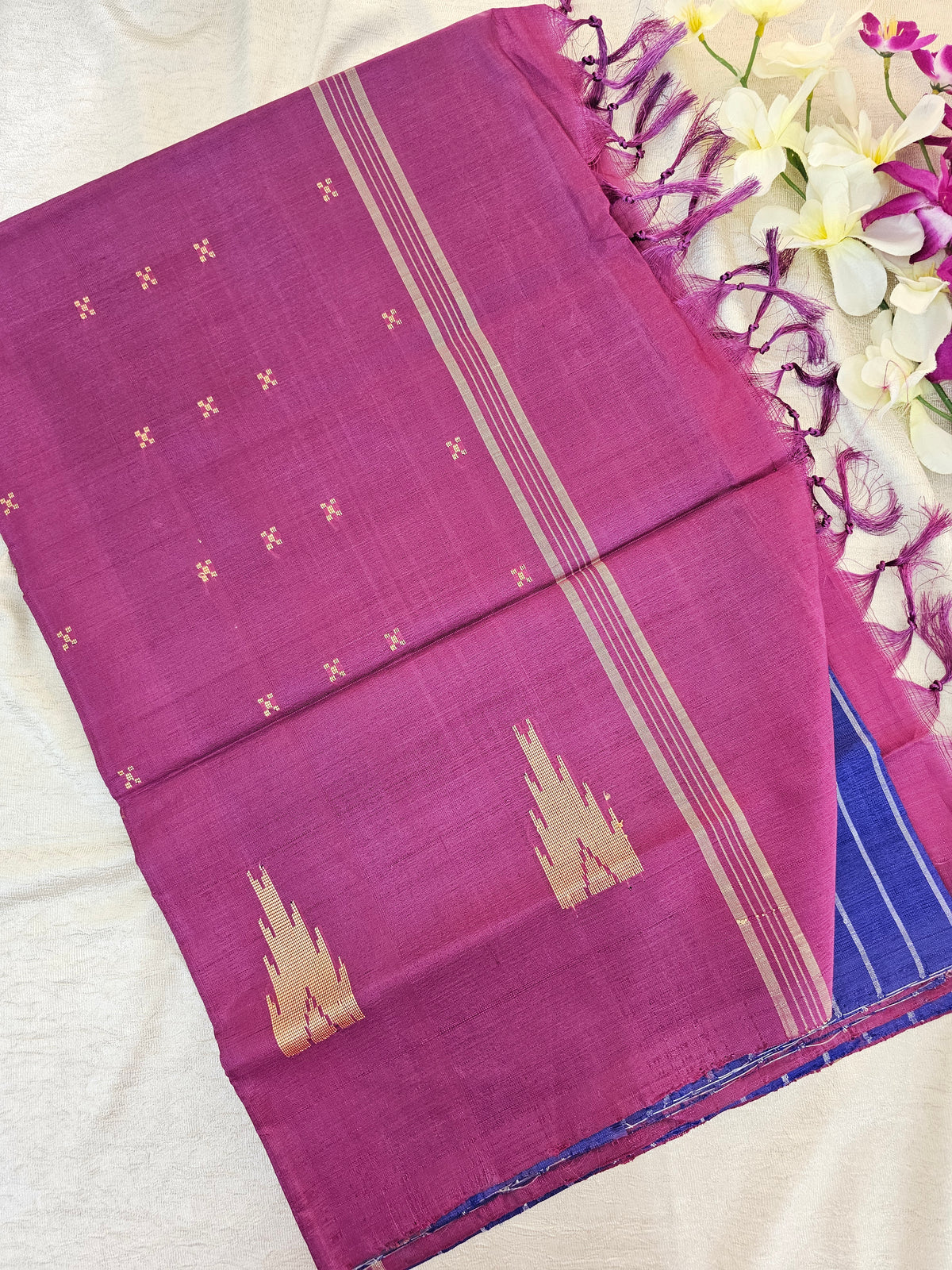 Blue with Magenta Pink Stripes Chinnalampattu Saree