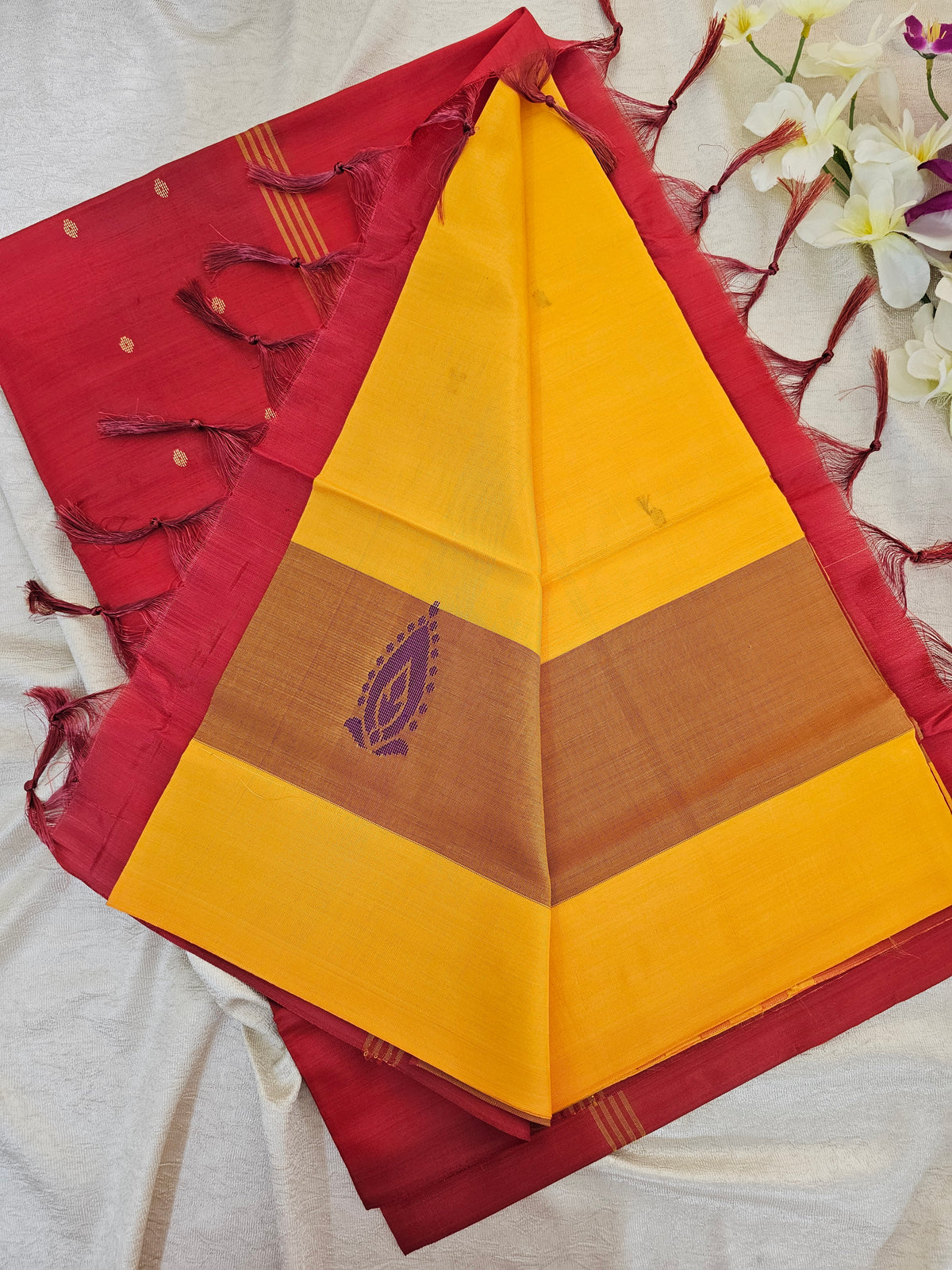 Mango Yellow with Red Chinnalampattu Saree