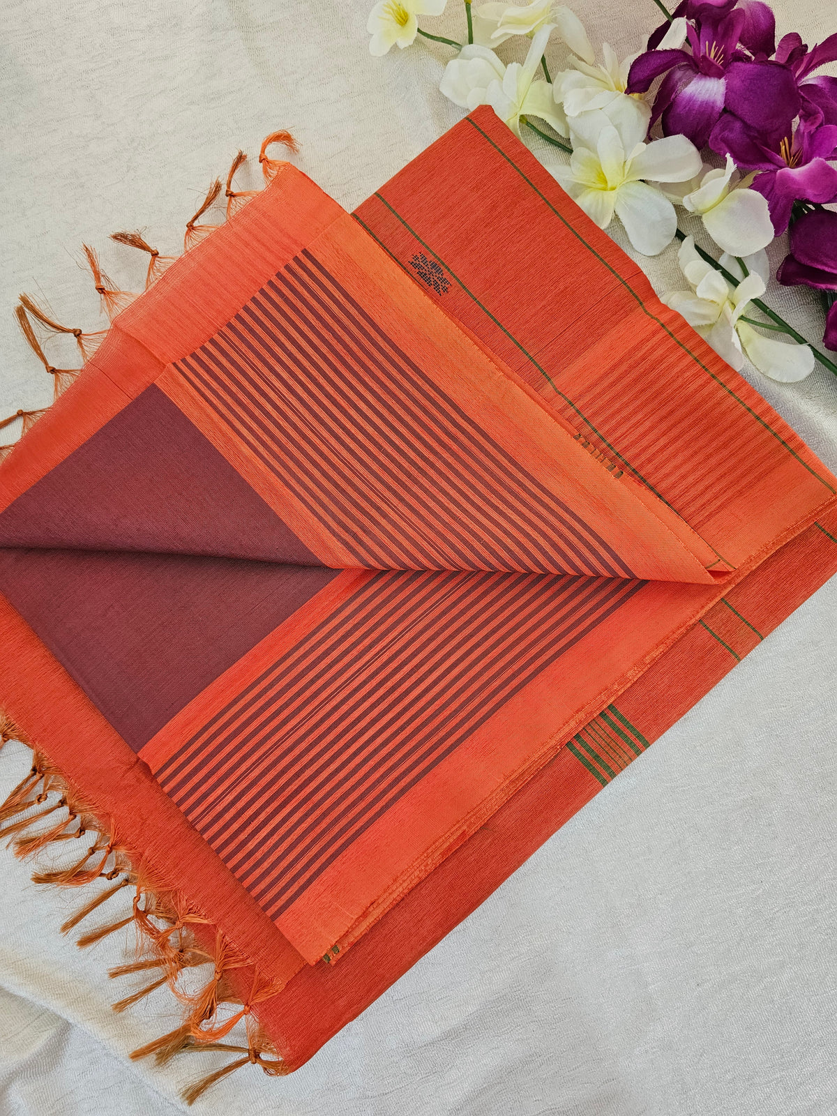 Maroon with Orange Border Chinnalampattu Saree