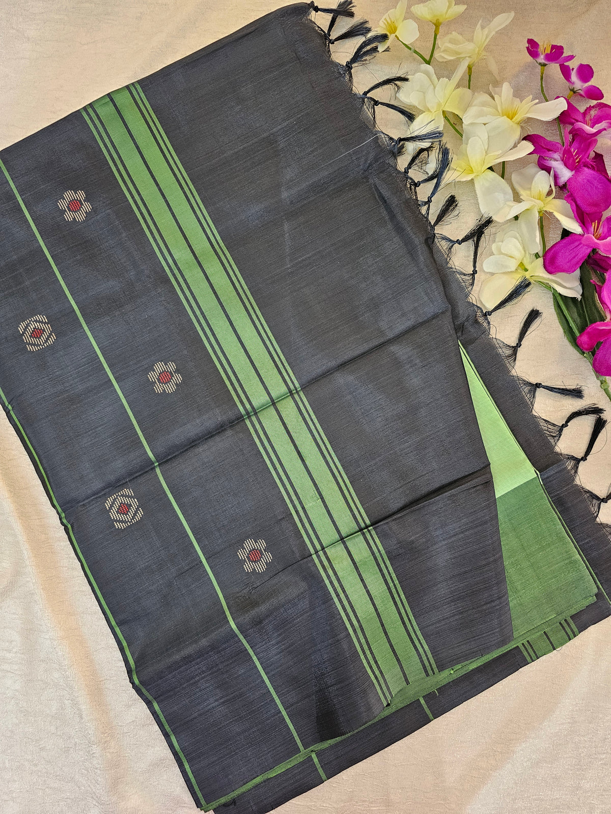 Pastel Green with Black Chinnalampattu Saree