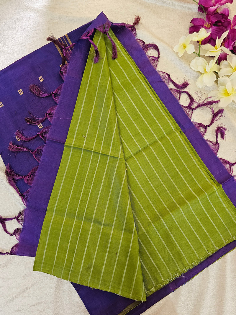 Green with Purple Pallu Handwoven Chinnalampattu Saree