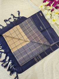 Cream with Blue Checks Chinnalampattu Saree