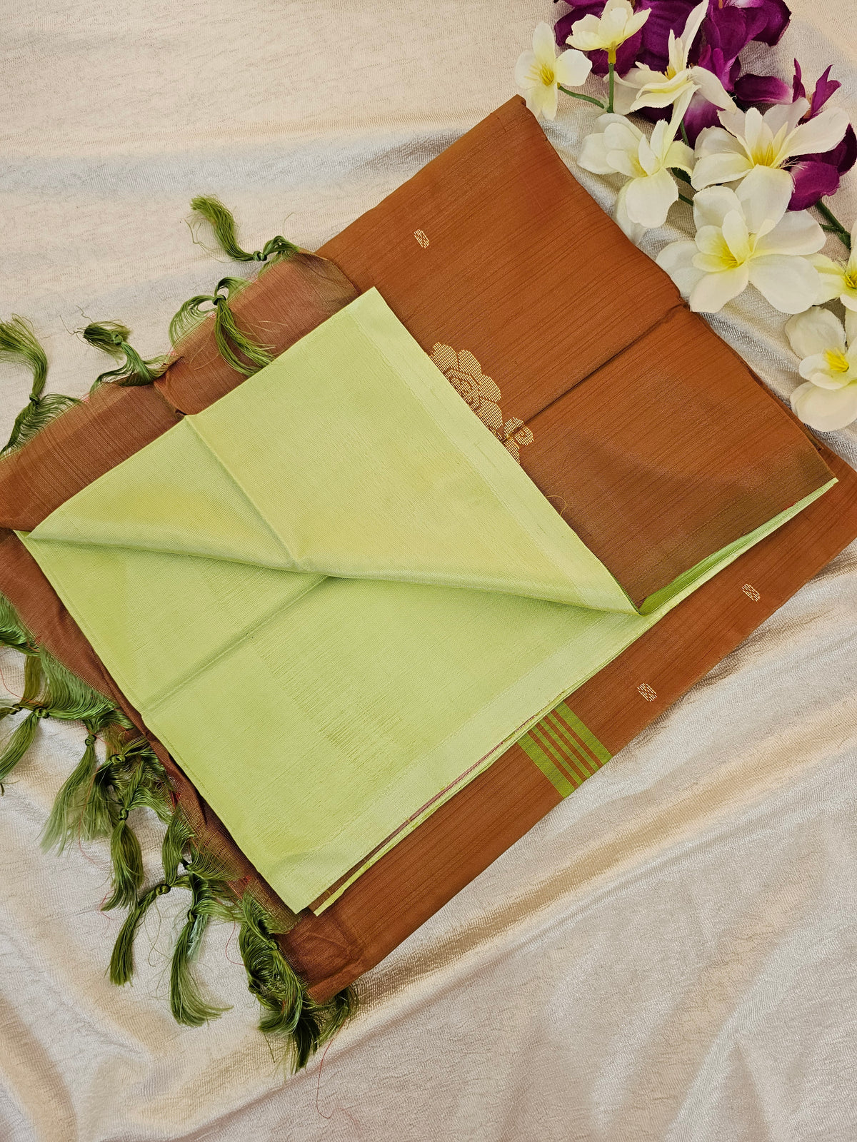 Pastel Green with Brown Chinnalampattu Saree