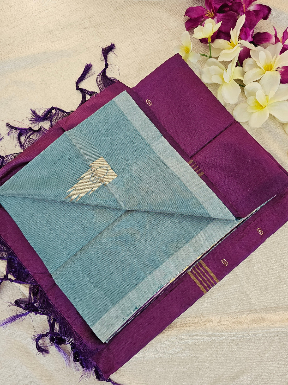 Sea Green with Purple Chinnalampattu Saree